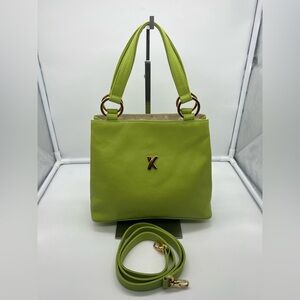 PALOMA PICASSO VINTAGE Apple Lime Green Leather Gold Top Handle Crossbody Bag
